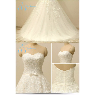 Bandage Lace Appliques Tulle Bow Sash Zipper A-Line Wedding Dress